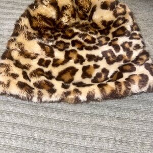Nine West Brown and Leopard Faux Fur Hat